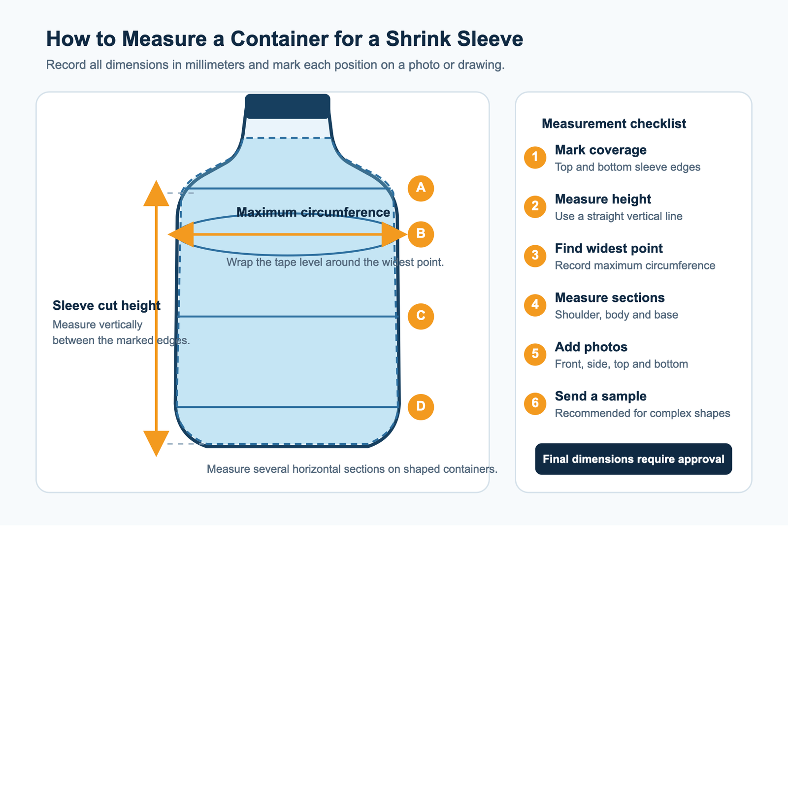 Diagram showing how to measure a container for a custom shrink sleeve label
