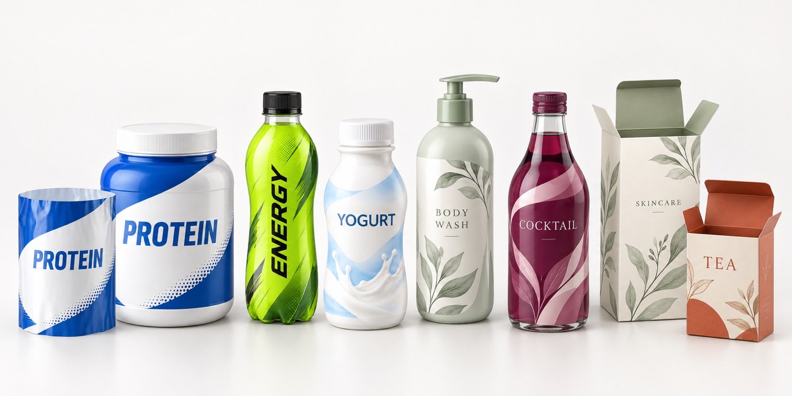 Shrink sleeve and folding carton design concepts for nutrition, drinks, personal care and retail packaging