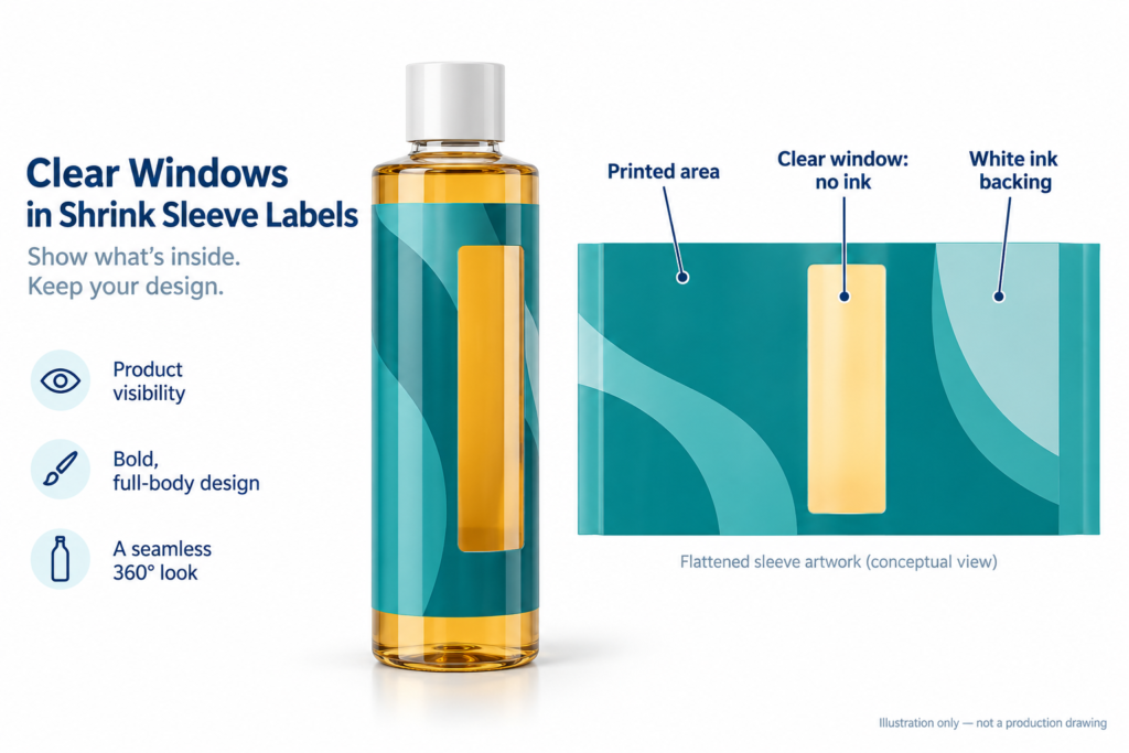 AI concept illustration of a clear window in a printed shrink sleeve label